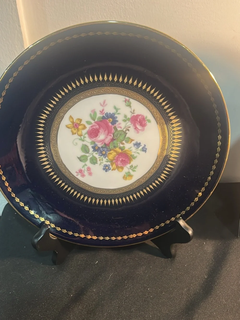 Cobalt Blue Floral Decorative Porcelain Plate a pair